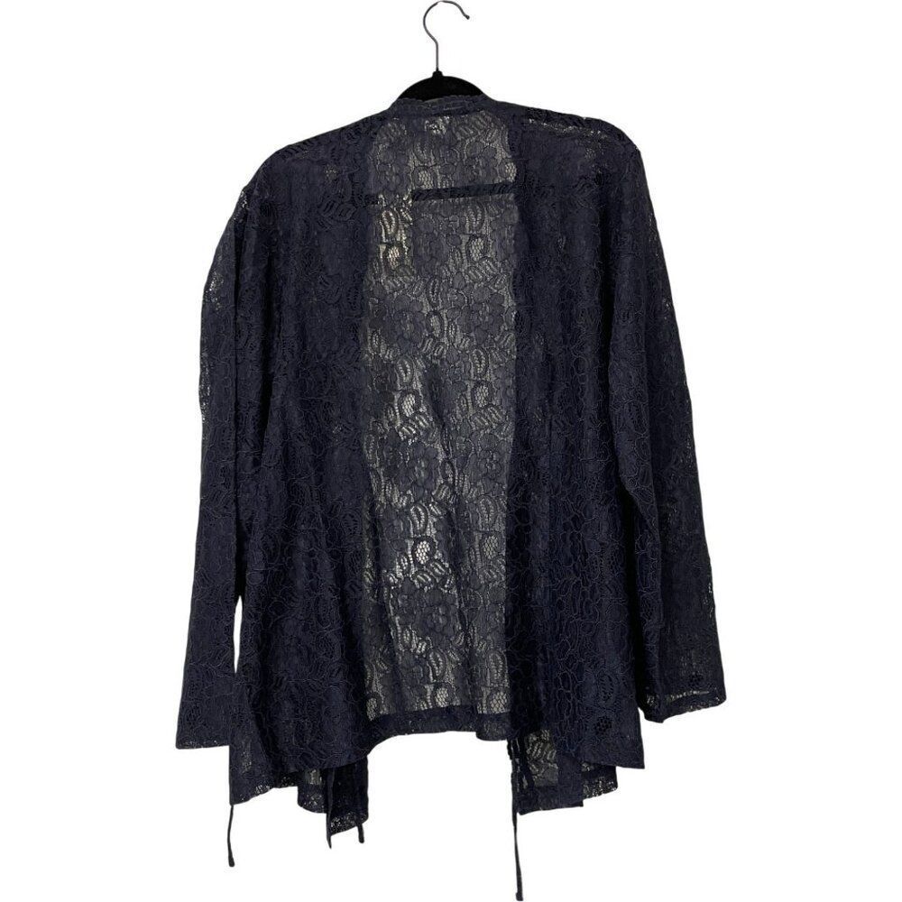 Chicos Womens Wrap Blouse Top sz 3 XL Black Midnight Blue Floral Lace Rasha NWT